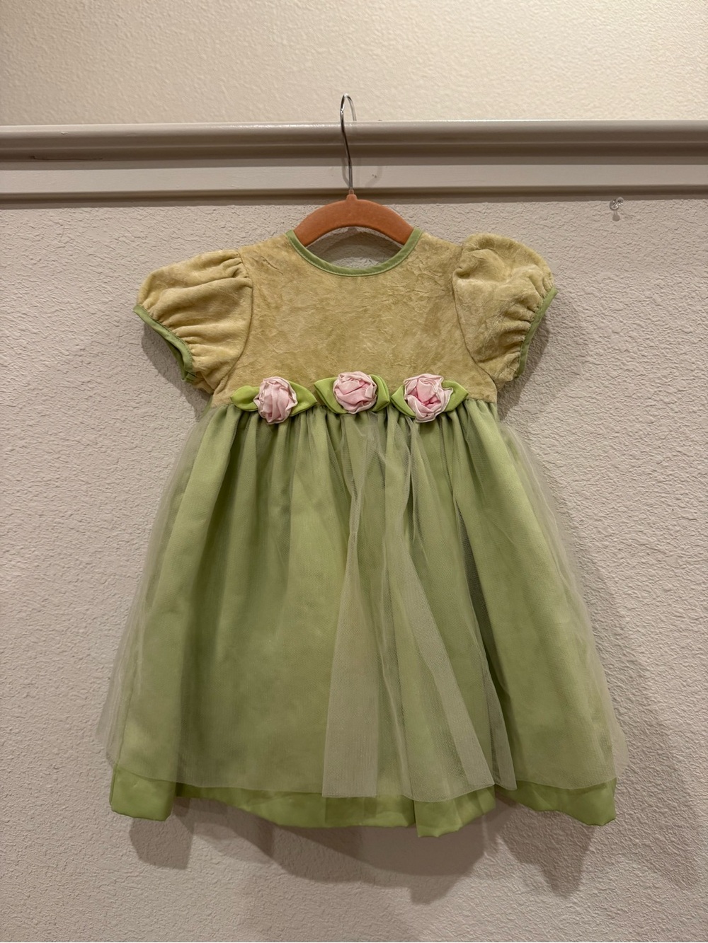 greendog Light Green Tulle Dress with Pink Rose Accents